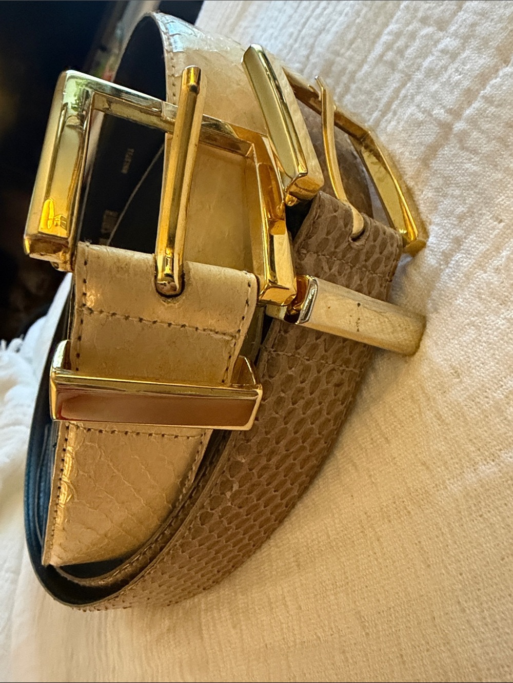 VTG Lot of 2 Amanda Smith Genuine Snake Skin Belts Size XL- Off White & Taupe